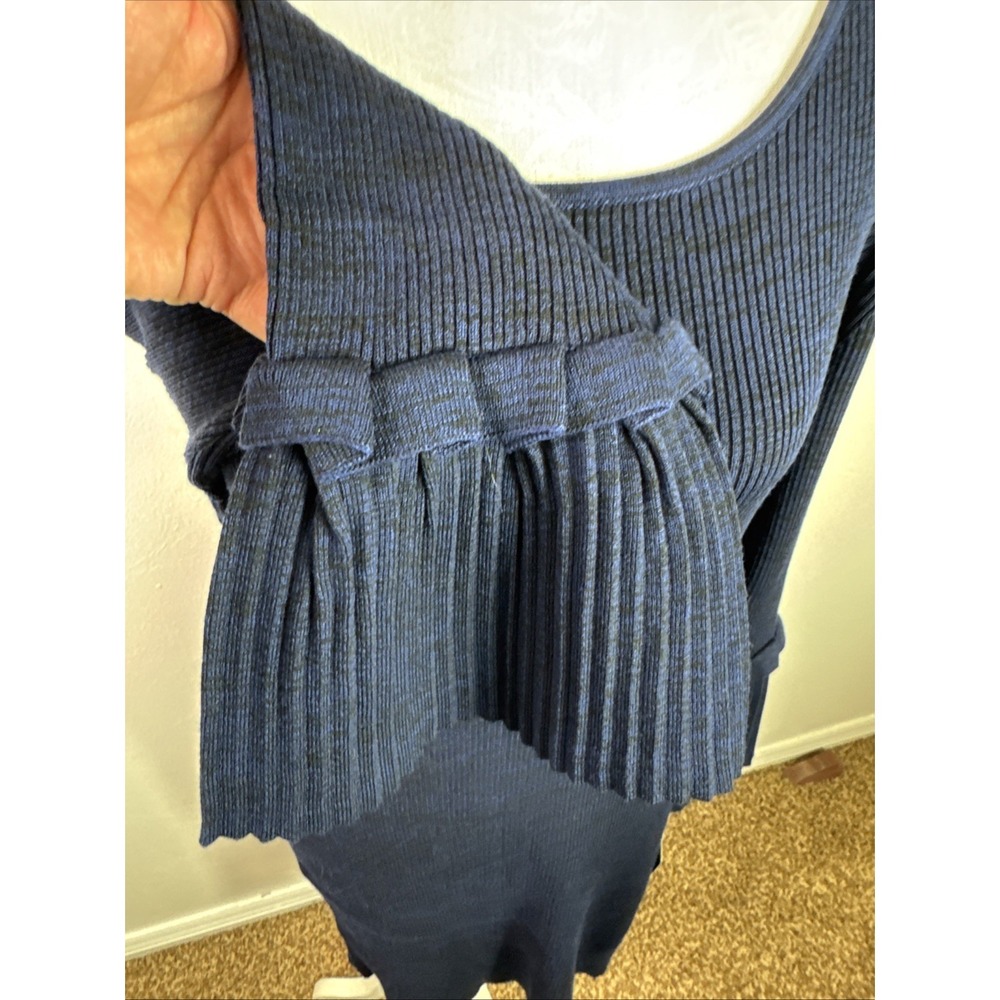 Nina Leonard‎ Women's L Ribbed Knit Bodycon Dress Blue Pleated Cuff NWT - Picture 6 of 12